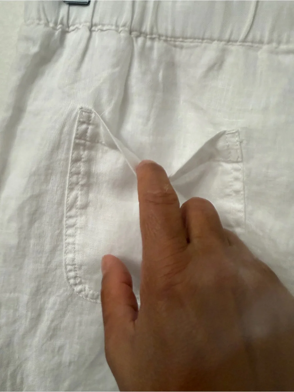 Quince 100% European Linen Pants White Cropped  Elastic-Waist Pockets Size M